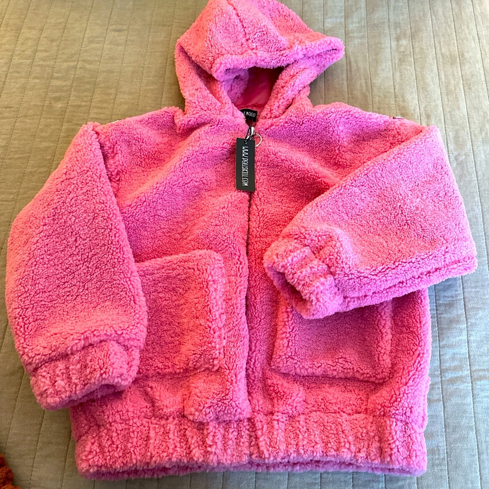 Current Mood pink Sherpa zip up hoodie size small new with tags